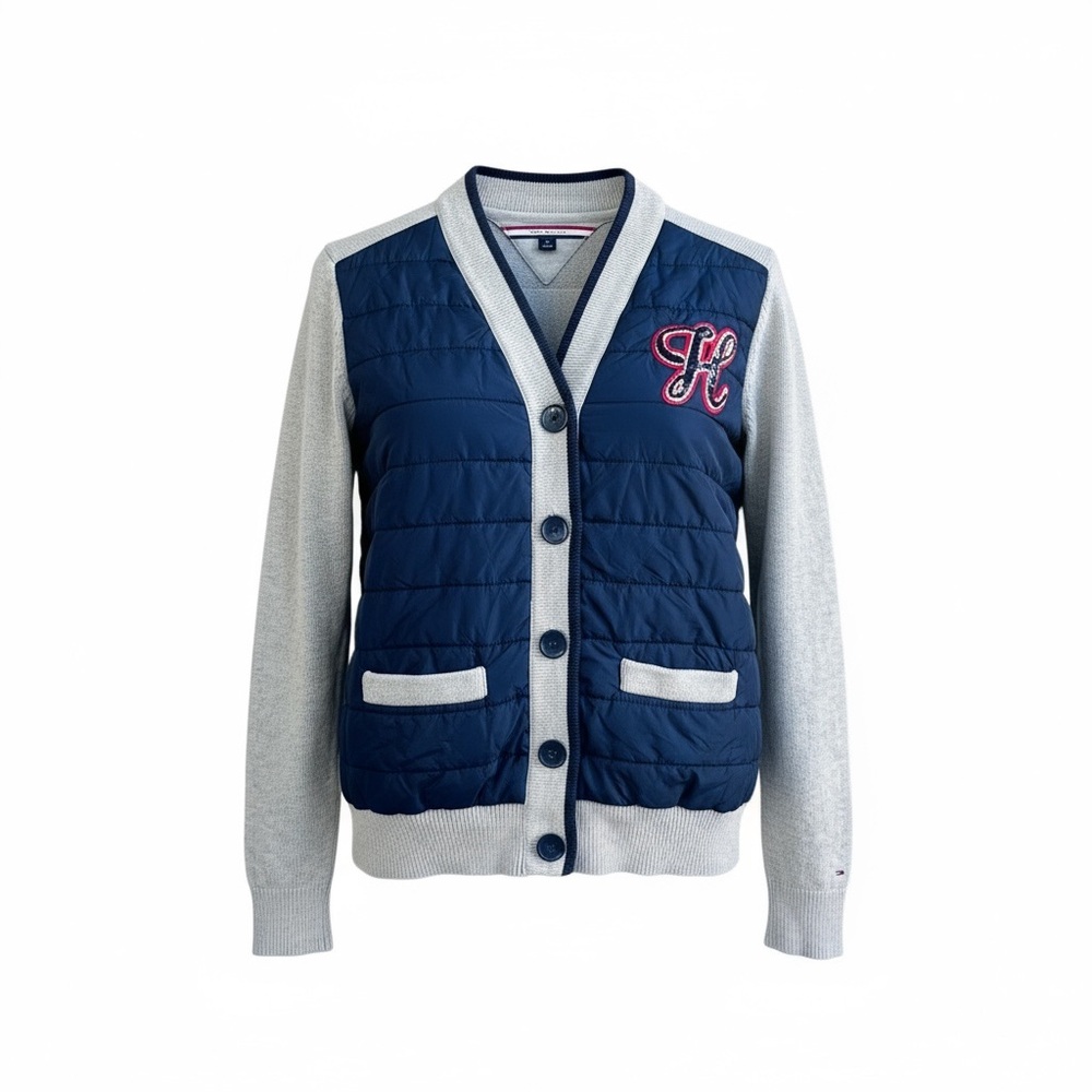 Tommy Hilfiger‎ Navy Blue Preppy Varsity Collegiate Sweater Cardigan Size Small